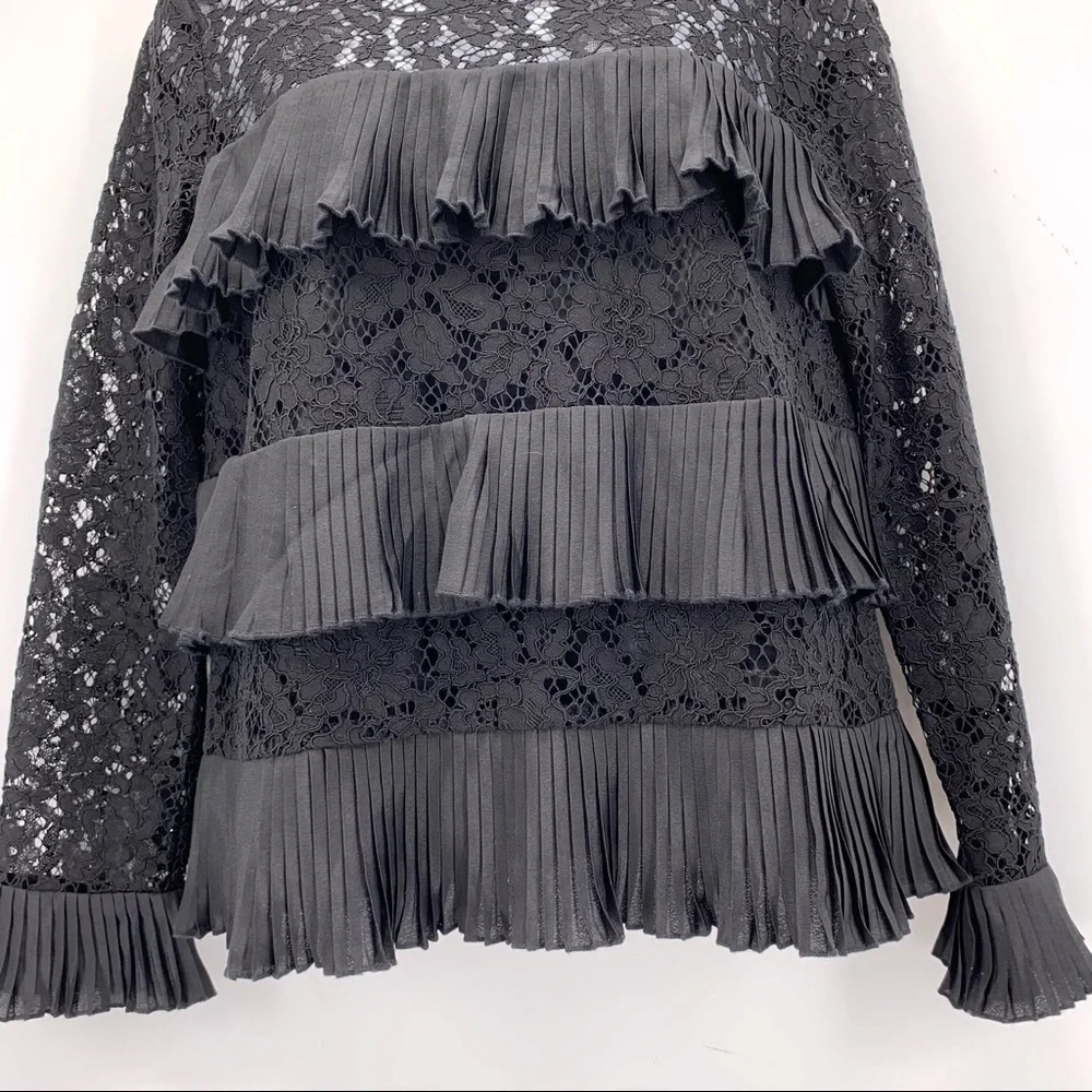 J.Crew Black Tiered Lace Long Sleeve Top Size 0 - Picture 4 of 8